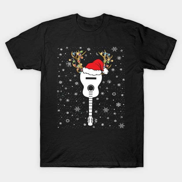 Christmas Guitar santa hat reindeer antlers for kids adults T-Shirt by finchandrewf